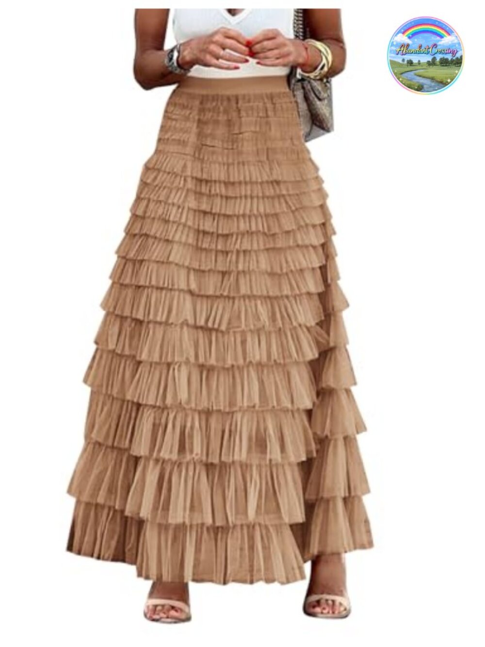 Tulle Maxi Skirt High Waisted A-Line Layered Flowy Ruffle Women